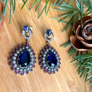 925 Sterling Silver, Sapphire & Topaz drop Earrings